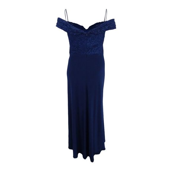 Nightway Women's Glitter Lace Off-The-Shoulder Gown - Navy - Picture 3 of 3